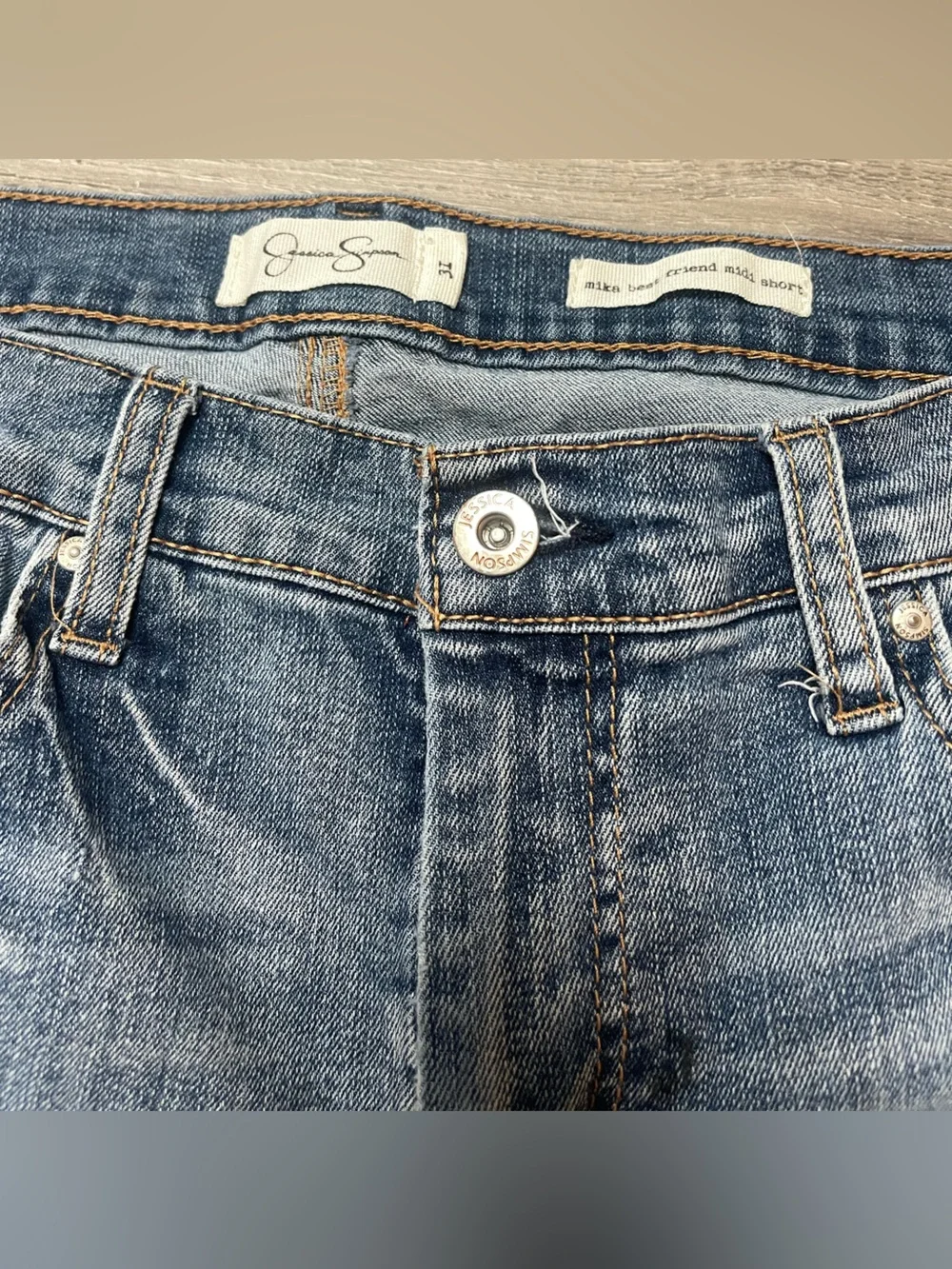 Jessica Simpson Distressed Blue Denim Shorts with Dark Blue Side Panels